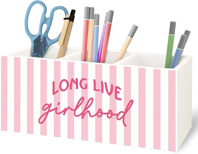 URLLUAE Pink Preppy Long Live Girlhood Wooden Pen Pencil Holder by Unknown