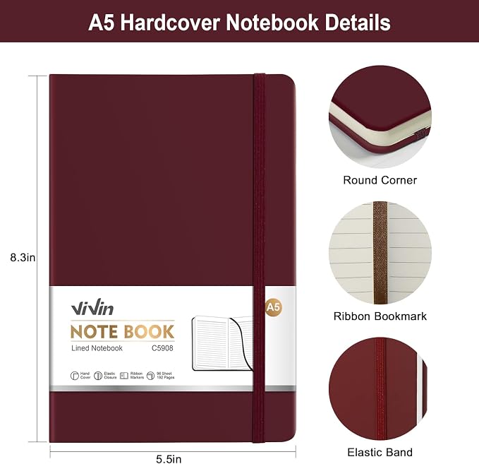 ViVin Lined Journal Notebooks for Professional Office Work, 192 Pages, Medium - Image 2