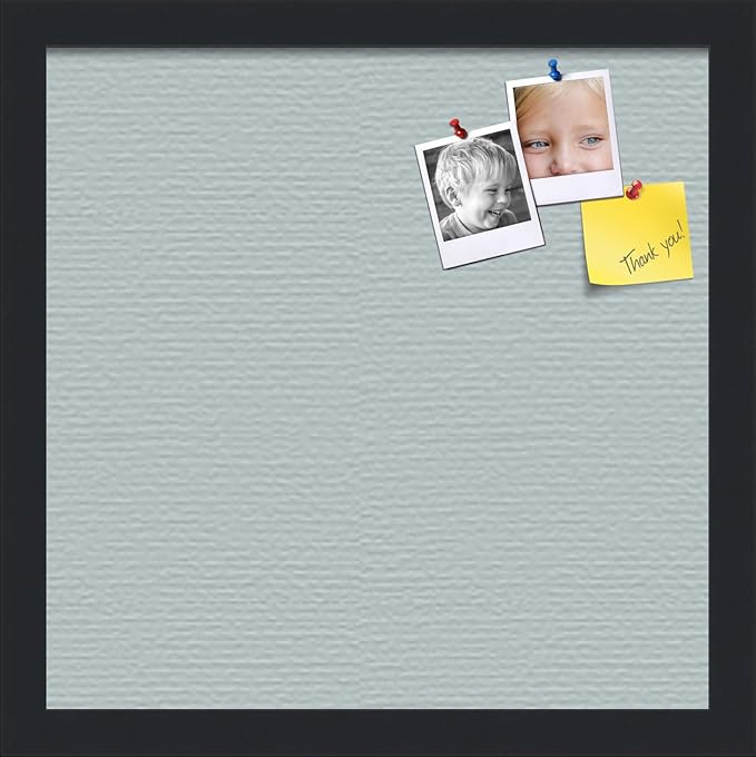 PinPix 14x14 Inch Cork Bulletin Board. This Decorative Framed Pin Board Comes with Soft Blue Design and a Satin Black Frame. Ideal for Home Office Decor or Message Board (PinPix-1814)-DeskLoop Office
