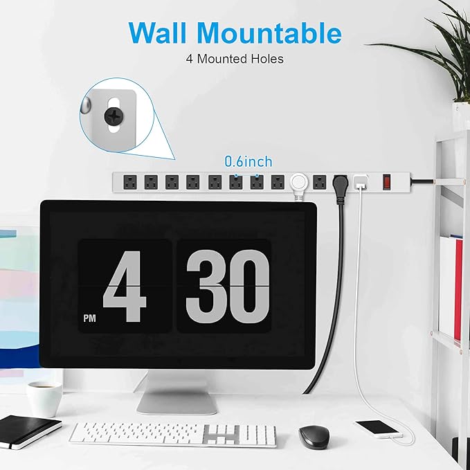 JUNNUJ Metal 12 Outlet Power Strip, Mountable Heavy Duty Power Strip, 1200J Surge Protector Wall Mount Screws Outlet with Switch, Gaming Desk Strips Wide Spaced 15A 125V 1875W, 6 FT 14AWG Power Cord-DeskLoop Office
