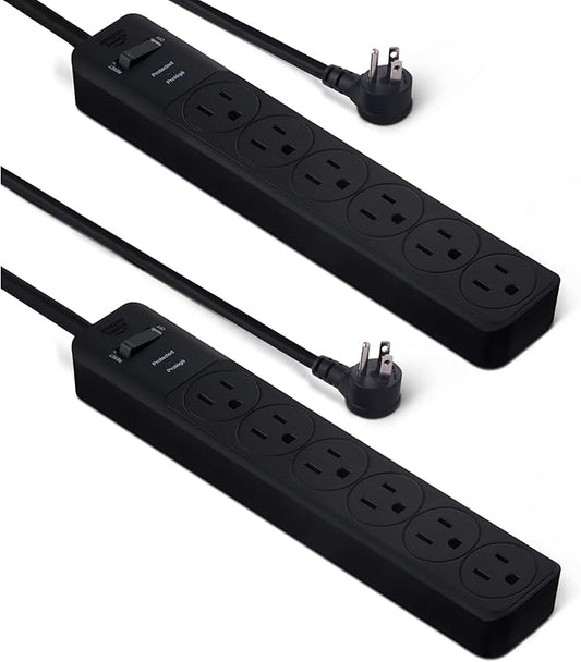 Amazon Basics Rectangle 6-Outlet, 600 Joule Surge Protector Power Strip, 2ft, Black, Small, 2-Pack-DeskLoop Office