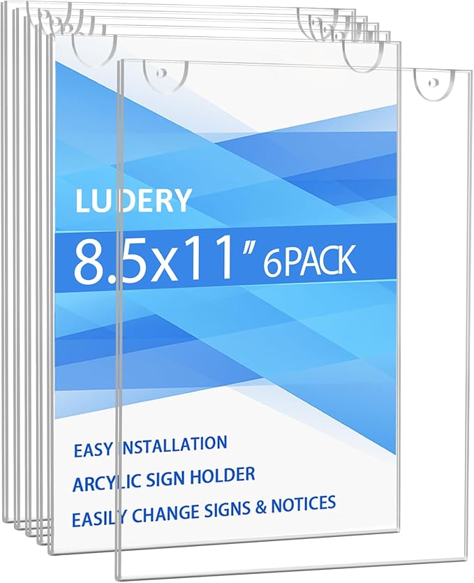 Acrylic Sign Holder 8.5 x 11 Vertical, Wall Mount Document Holder, Restaurant by Ludery