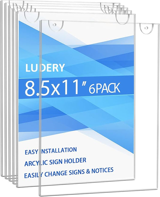 Acrylic Sign Holder 8.5 x 11 Vertical, Wall Mount Document Holder, Restaurant by Ludery