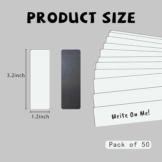 50Pcs Magnetic Dry Erase Labels Whiteboard Magnets Size 3.2"x1.2" Magnetic - Image 2