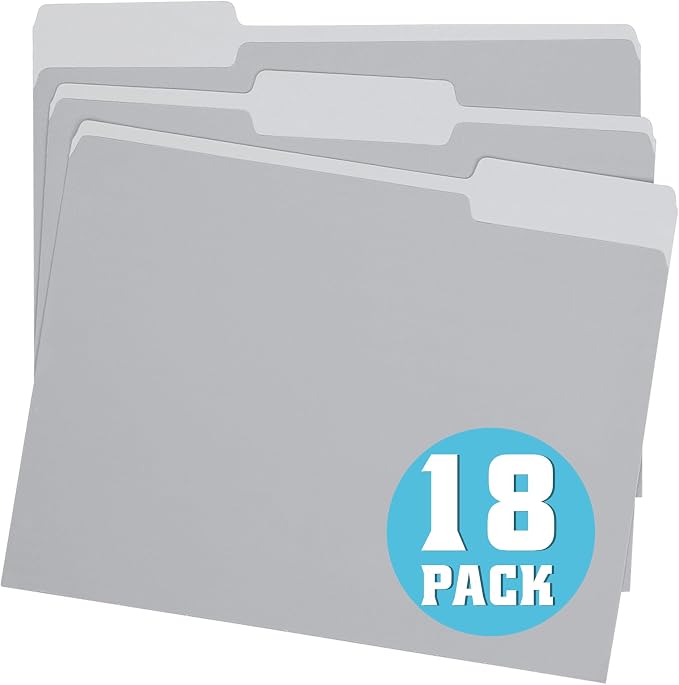 pmybupo 18 Pack File Folders Letter Size Gray, Folders 8.5x11 1/3-Cut Tabs by pmybupo