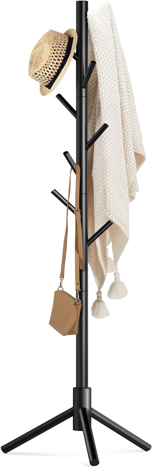 Haddockway Wooden Coat Rack Stand with 8 Hooks New Zealand Pine 3 Adjustable Coat Standing Tree Easy Assembly for Coats, Hats, Scarves and Handbags for Entryway, Hallway, Bedroom, Office-DeskLoop Office