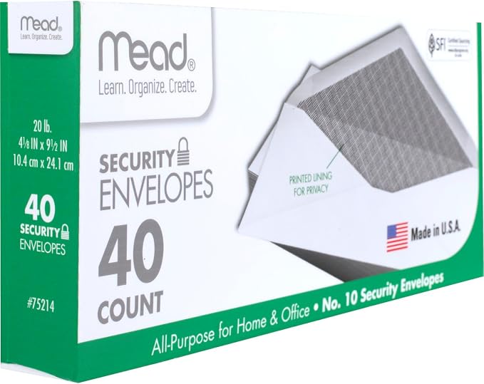 Mead #10 Envelopes, Letter Size, 4-1/8" x 9-1/2", Security Printed Lining - Image 2