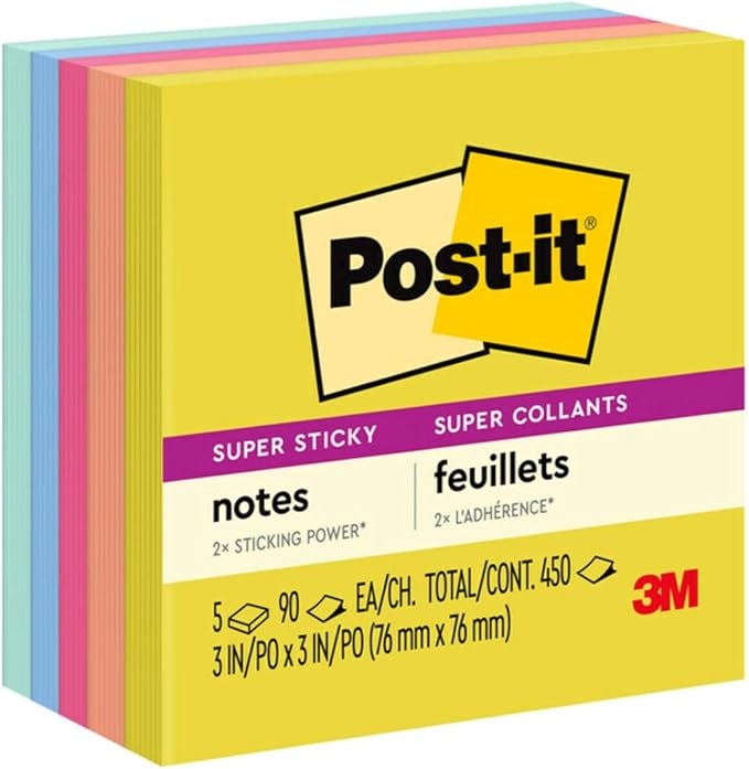 Post-it Super Sticky Notes, 3 x 3 in, Summer Joy, 5 Pads, 90 Sheets/Pad | - Image 11