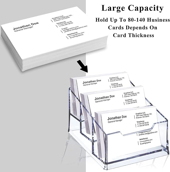 Meschett 3 Pack Clear Acrylic Business Card Holder, 3 Tier Premium Acrylic - Image 3