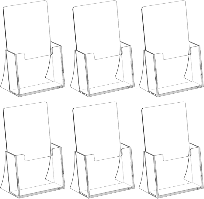 Acrylic Brochure Holder 4 Inch, 6 Pack Clear Brochure Display Stand, Plastic by SUNQEBO