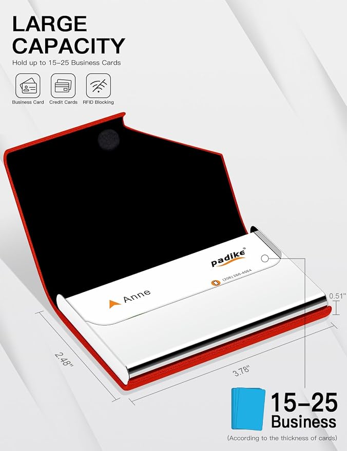 Padike Business Card Holder, PU Leather & Stainless Steel Multi Card Case - Image 4