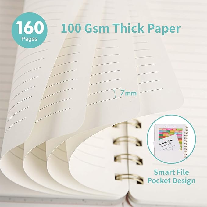 Lined Spiral Notebook College Ruled A5 Journal Book for Note Taking, 160 Pages Writing Journal for Office and Home School Supplies 5.75x8.125 inch (3pack-NavyBlue/LightYellow/MintGreen)-DeskLoop Office