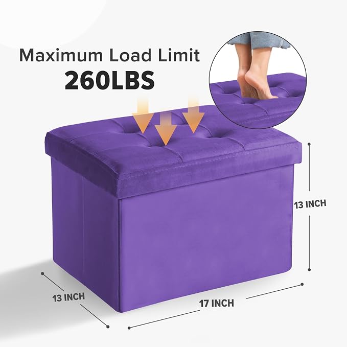 LINMAGCO Storage Ottoman Folding Foot Stool Velvet Foot Rest - Image 2