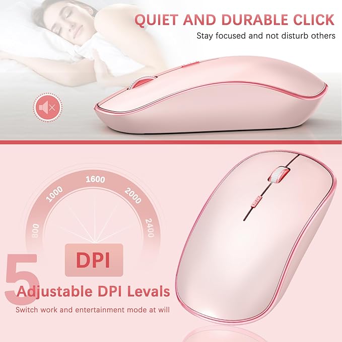 Wireless Keyboard and Mouse,2.4G Full Size and Portable Wireless Keyboard with Numeric Keyboard or Computer/Desktop/Laptop/Windows 10/8/7 -Pink-DeskLoop Office