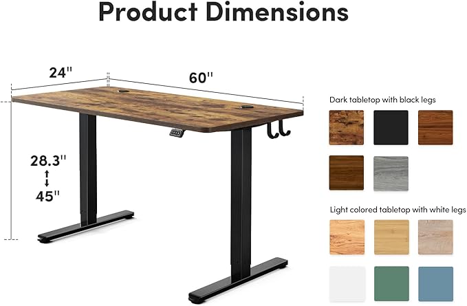 FEZIBO Electric Standing Desk, 60 x 24 Inches Height Adjustable Stand up Desk, Sit Stand Home Office Desk, Computer Desk, Rustic Brown-DeskLoop Office