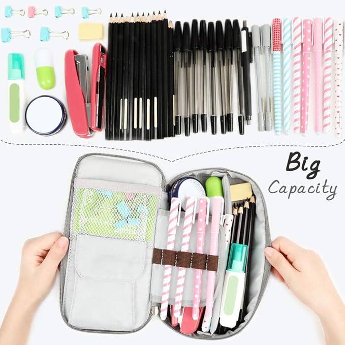 Homecube Pencil Case Large Capacity Storage Oxford Cloth Bag Pouch Marker Stationery Organizer Holder with Zipper for School & Office - 9.06x4.72x2.56 inches Purple-DeskLoop Office