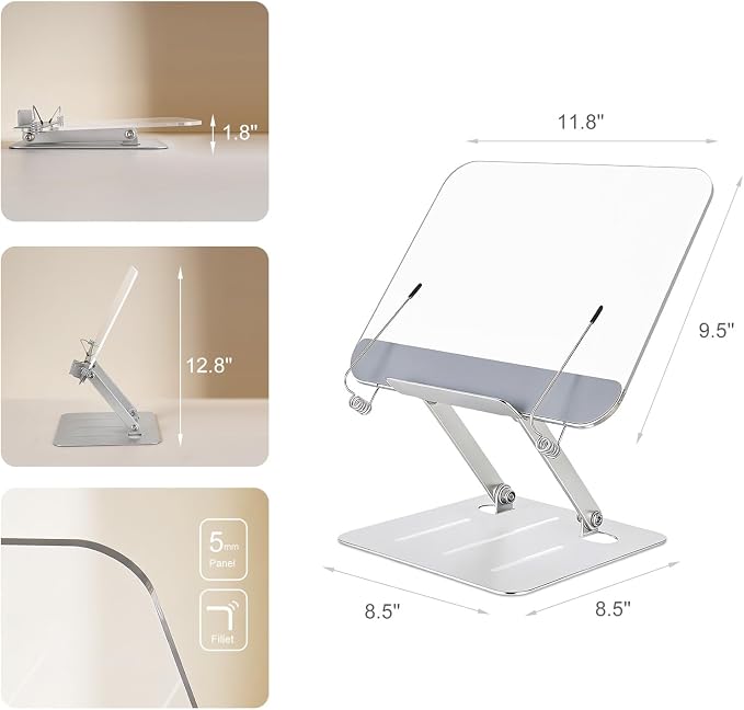 Acrylic Book Stand for Reading, Hands Free Foldable Desktop Book Holder - Image 3