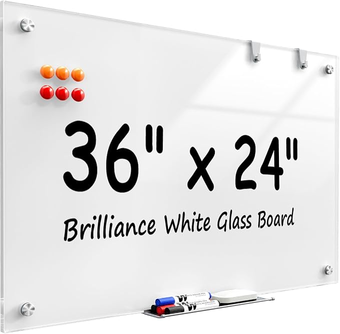 MaxGear 36" x 24" Glass Whiteboard Wall Mounted by MaxGear