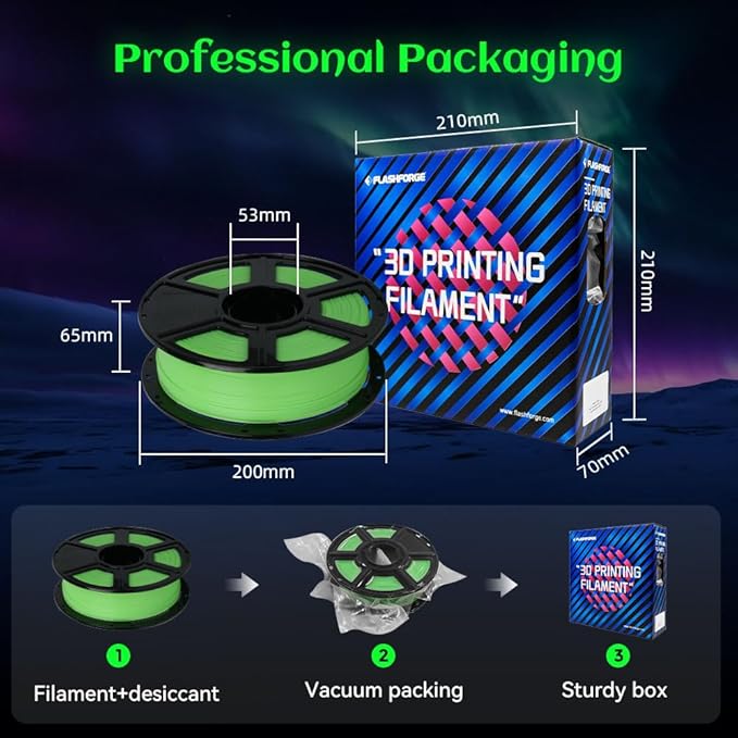 FLASHFORGE Glow in The Dark Rapid PLA Filament 1.75mm, High Flow Speedy 3D Printer Filament Luminous Green, Max 500mm/s High-Speed Printing, High Brightness and Long-Lasting Glowing Effect-DeskLoop Office