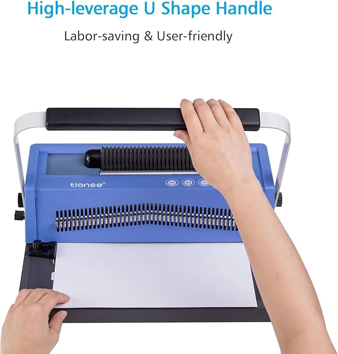TIANSE Spiral Coil Binding Machine, Manual Book Maker Punch Binder with Electric Coil Inserter, Disengaging pins, Adjustable Side Margin, Comes with 100pcs 5/16'' Plastic Coil Binding Spines & Plier-DeskLoop Office