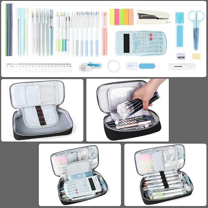 Homecube Capacious Pencil Case Marker Holder Pouch Desk Organizer Big Pencil Bag with Zipper Large Storage Box for College Middle School Office Supplies Stationery - Black-DeskLoop Office