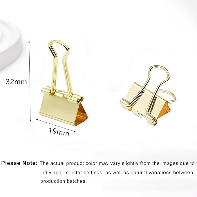 50 Pack Small Gold Binder Clips 3/4 Inch, Colored Little Paper Clamps, Tiny - Image 2