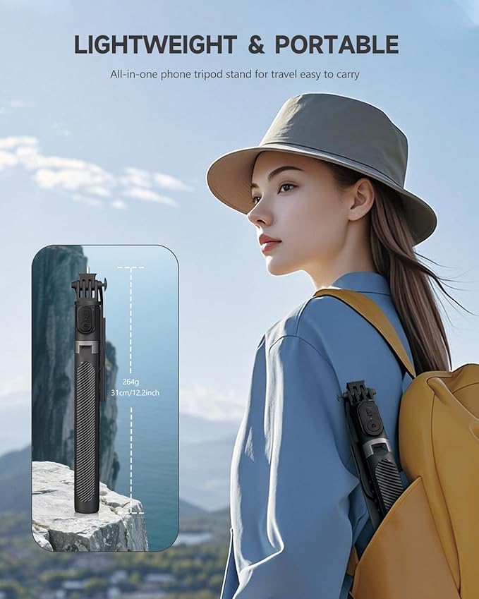 71” Phone Tripod & Selfie Stick, Portable All in One Extendable Cell Phone - Image 6
