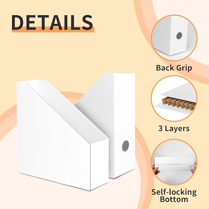 EXYGLO 12 Pack White Magazine File Holder, Cardboard Magazine Rack - Image 3