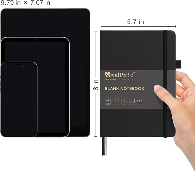 &And Per Se Blank Sketch Notebook, A5 Hardcover, 160 Pages 100gsm Thick Paper - Image 2