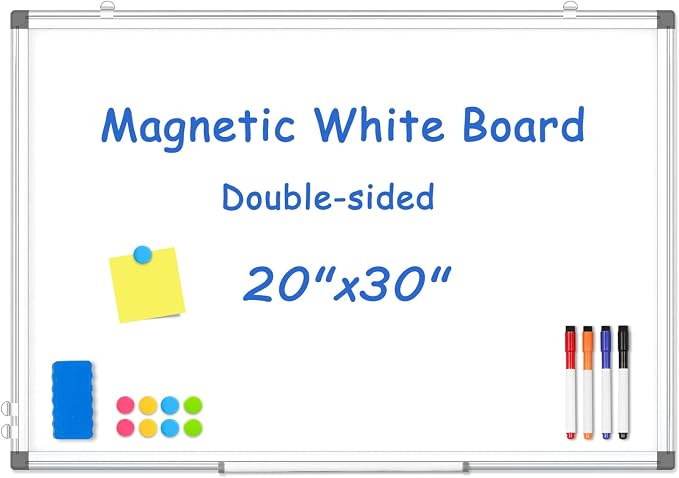 WALGLASS Double-Sided White Board 30x20 Dry Erase Magnetic by WALGLASS