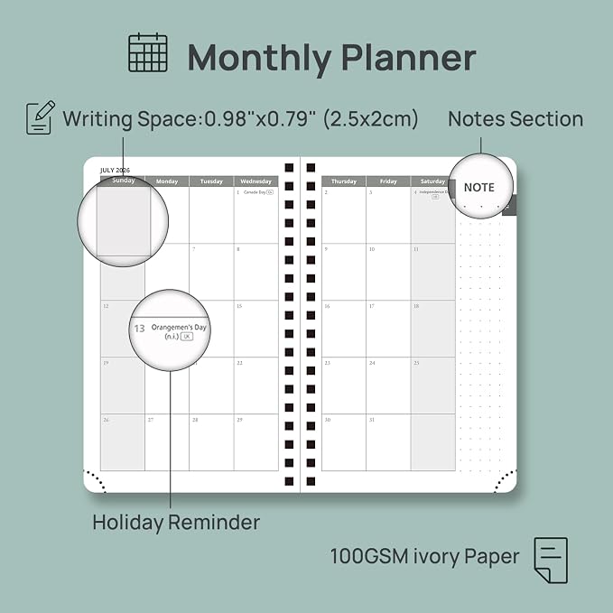 POPRUN 2026-2027 Academic Small Weekly Planner, Horizontal Daily Calendar from - Image 4