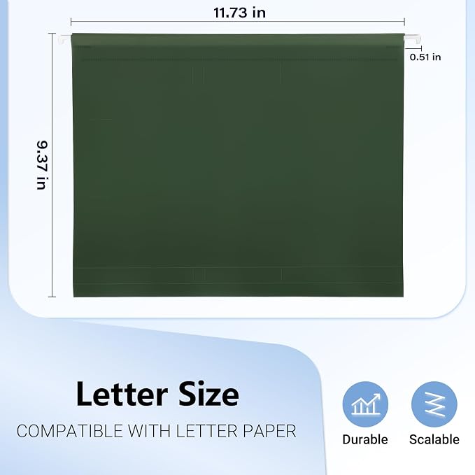 Plastic Hanging File Folders, 24 Pack Olive Hanging Folders，Letter Size - Image 3