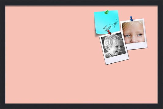 PinPix 28x18 Inch Cork Bulletin Board. This Decorative Framed Pin Board Comes with Pink Pastel Design and a Satin Black Frame. Ideal for Home Office Decor or Message Board (PinPix-1813)-DeskLoop Office