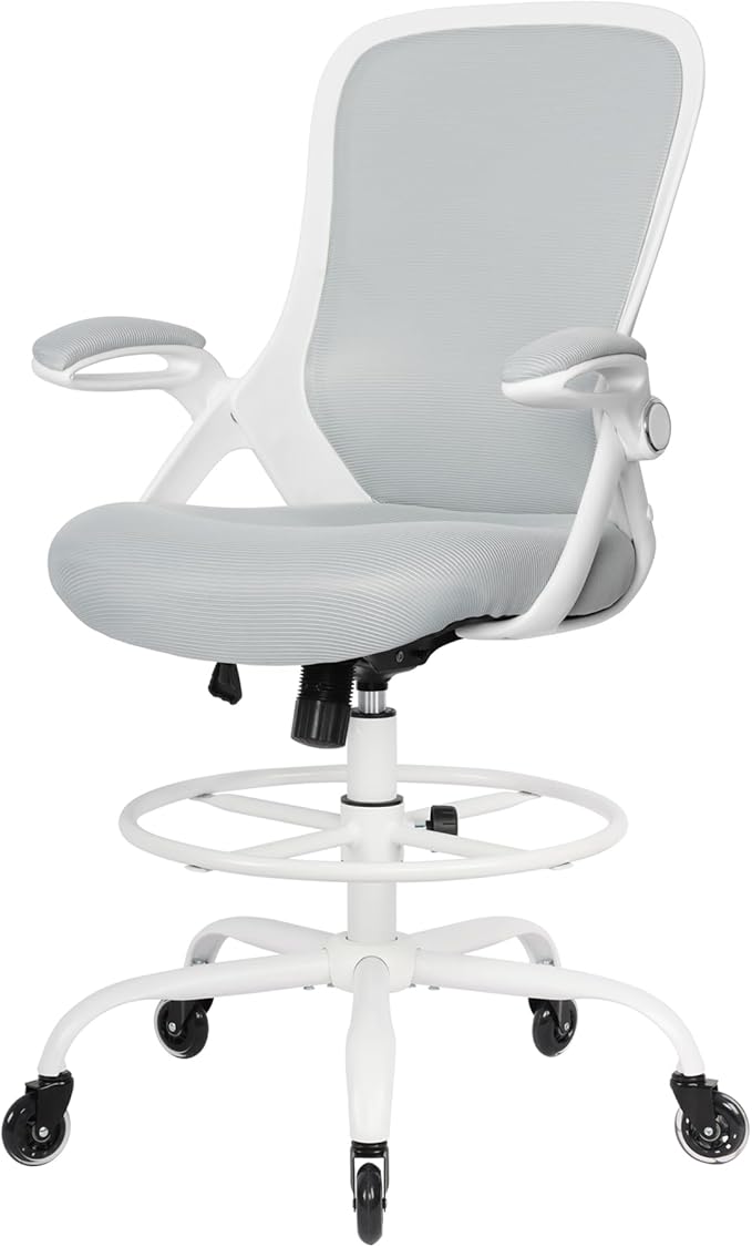 HYLONE Drafting Chair Tall Office, Ergonomic Standing Desk Stool Adjustable Drafting Chair Big Tall Drafting Office Chair White-DeskLoop Office