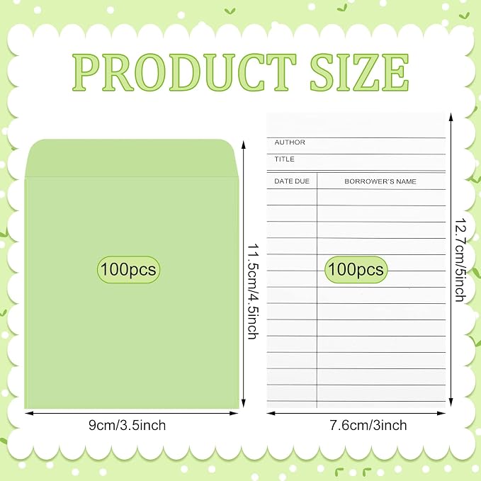 200 Pcs Library Pocket Envelopes and Books Cards Include 100 Self Adhesive - Image 2