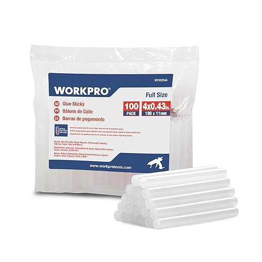 WORKPRO Full Size Hot Glue Sticks, 100-pack, 0.43x4 Inches, Compatible with Most Glue Guns, Multipurpose for DIY Art Craft General Repairs, Home Decorations and Gluing Projects-DeskLoop Office