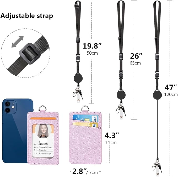 Leather Badge Holder and Adjustable Retractable Lanyards, Quick Release Buckle - Image 4