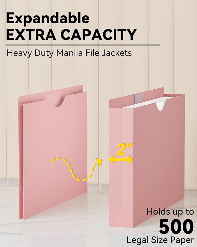 ANSOOK Plastic Manila File Jackets & File Pockets, Extra Capacity 2" Legal Size - Image 4