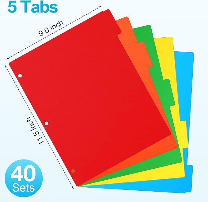 Thenshop 40 Sets/200 Pack Binder Dividers, Letter Size 9 X11.5 Inch 5 Tab - Image 2