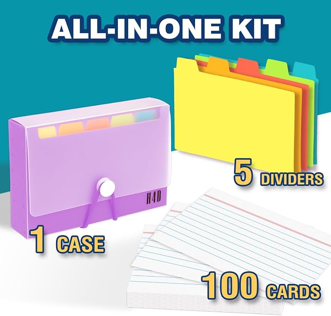 H4D 3x5 Index Card Case with 100 Heavyweight Ruled Index Cards and Dividers - Image 2