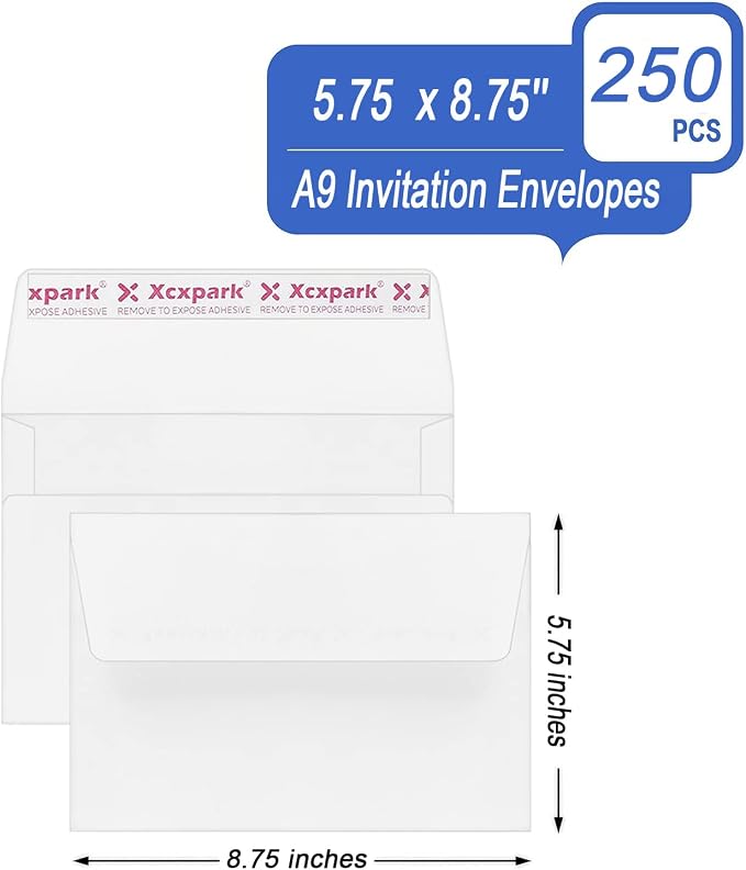 Xxcxpark 250 Qty Printable A9 Invitation Envelopes 5.75 x 8.75 Cards, Self Seal - Image 2
