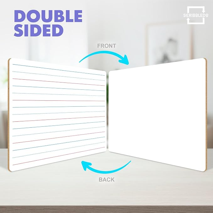 Scribbledo 10 Pack Double Sided Whiteboards Lined Dry Erase Board - Image 3