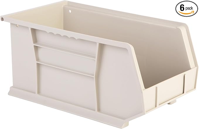 Hudson Exchange 15" x 8" x 7" (6 Pack) Plastic Stackable Storage Bin and Hanging Container, Stone-DeskLoop Office