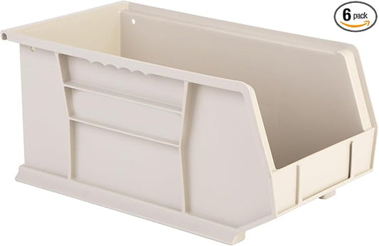 Hudson Exchange 15" x 8" x 7" (6 Pack) Plastic Stackable Storage Bin and Hanging Container, Stone-DeskLoop Office