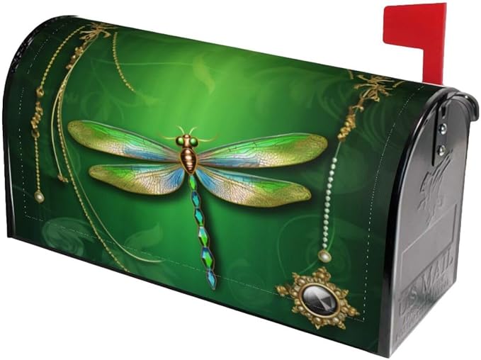 Green Dragonfly Welcome Magnetic Mailbox Cover, Mailbox Wrap Decorative by Ouqiuwa