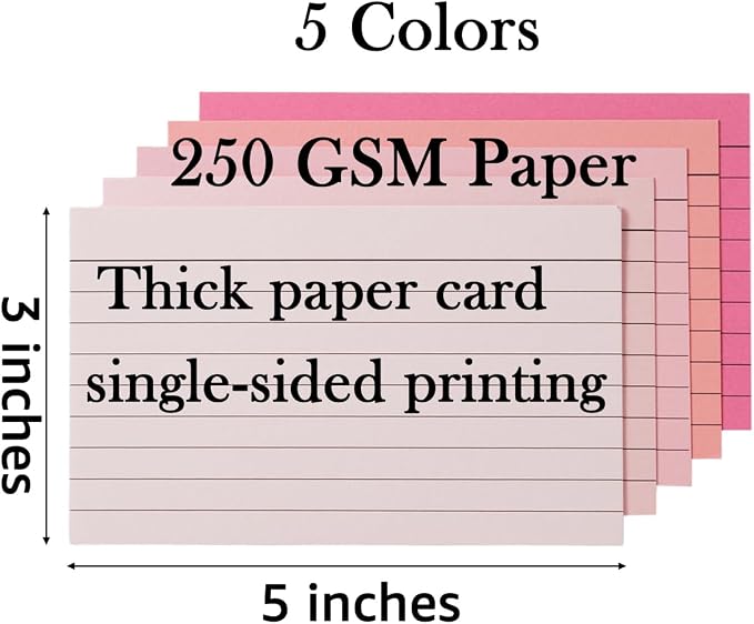 100 Sheets 3x5 Colored Ruled Note Cards Index Cards, 5 Pink | 250 GSM Heavy - Image 2
