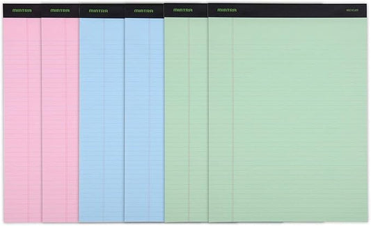 Mintra Office Legal Pads, ((Basic 6pk - (Pastel Version #3), 8.5in x 11in, Narrow Ruled)) - Includes 2 Blue Writing Pads, 2 Pink Writing Pads and 2 Green Writing Pads-DeskLoop Office