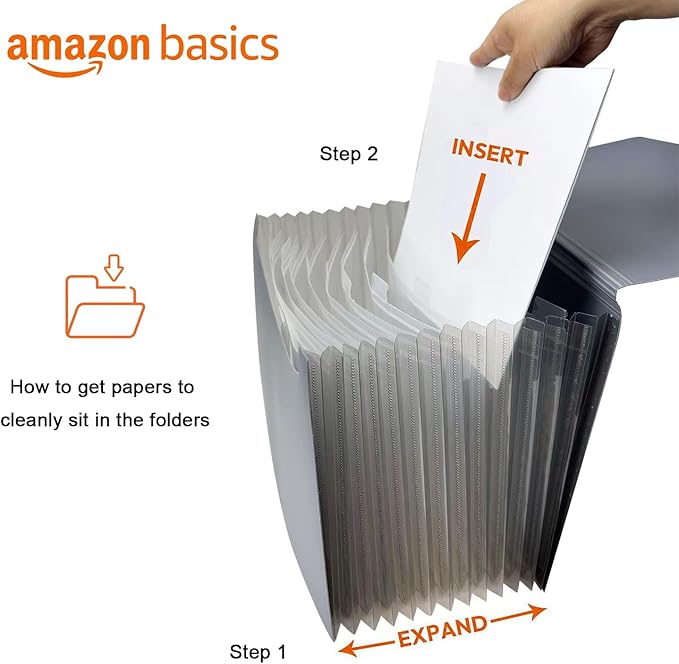 Amazon Basics Expanding Accordion File Organizer, Letter Size, 13 Compartments - Image 3