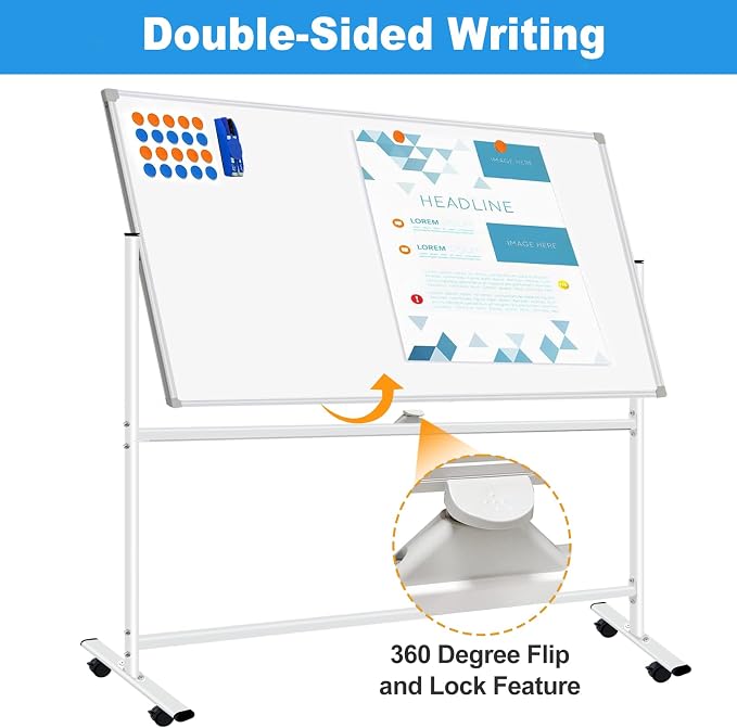 BSTPCOO Double-Sided Rolling Whiteboard on Wheels 72"x40", Large Magnetic - Image 2