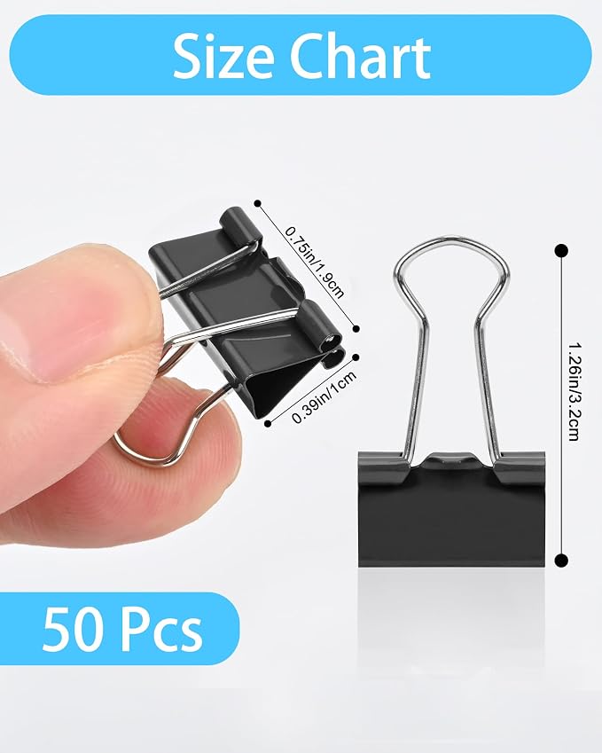 Binder Clips, 50 Pack, 0.75 in Small Paper Clips - Image 2